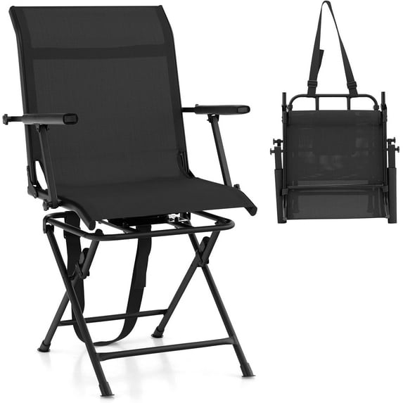 LDAILY Moccha Hunting Chair, 360° Swivel Blind Chair w/Armrest & Mesh Back, Non-Slipping Pads, Sturdy Metal Frame, 330LBS Capacity, Portable and Silent Folding Hunting Chairs for Blinds (Black)