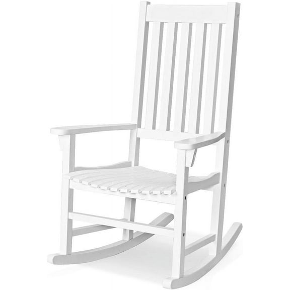 LDAILY Moccha Outdoor Rocking Chair, Acacia Wood Frame, Porch Rocker for Garden, Lawn, Balcony, Backyard and Patio (1, White)