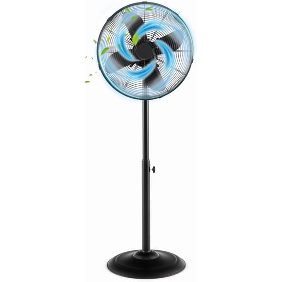 LDAILY Pedestal Fan, 16’’ Oscillating Fan with 3 Speed, Wide Spead, Adjustable Height & Angle, Low Noise Floor Fan w/ 75° Oscillation & 20° Tilt, Metal Standing Fan for Bedroom, Home, Office (Black)