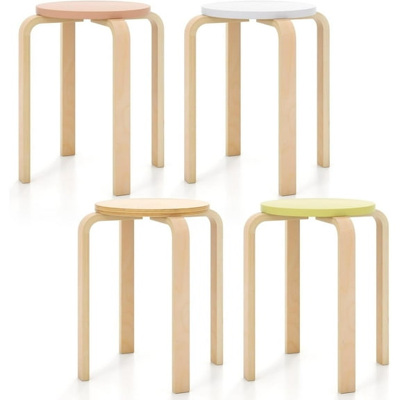 LDAILY Stackable Stools Set of 4, Round Wooden Stools 18 Inches with Waterproof Surface & Reinforced Connections, Backless Stacking Classroom Stools for School, Kitchen, Dining Room, Event, Party