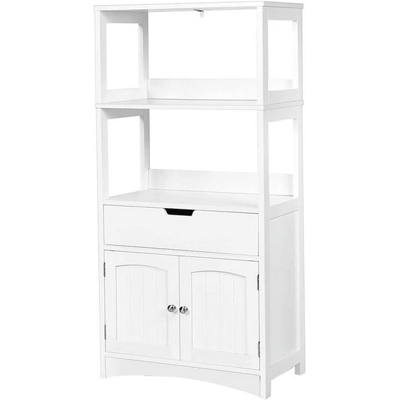 LDAILY Storage Cabinet, 24" L x 13" W x 48" H Floor Cabinet with 2 Shelves, 1 Drawer and a 2-Door Base Cupboard, Microwave Cart with Storage Cabinet for Kitchen, Bathroom, Home Office (White)