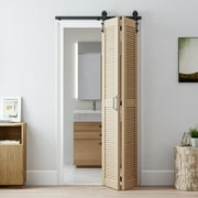 LDB_BUILDING 2.8FT/34" Bi-Folding Sliding Barn Door Hardware Kit for 2 Doors,J Shape Roller(Doors not Included)