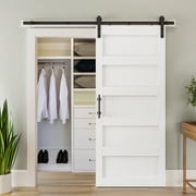 LDB_BUILDING 30in. W x 84in. H White Sliding MDF Barn Door with Black Sliding Door Hardware Kit & Handle, Pre-Drilled Ready to Assemble, Waterproof PVC Surface, 5-Panel