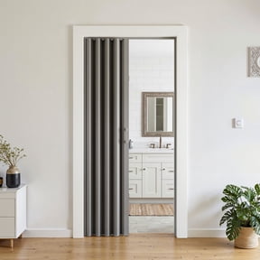 LDB_BUILDING 32"W x 80"H Premium Vinyl Double Walled Foldable Accordion Doors, Gray