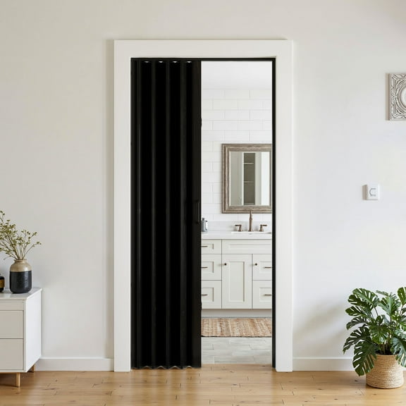 LDB_BUILDING 36"W x 80"H Premium Vinyl Double Walled Foldable Accordion Doors, Black