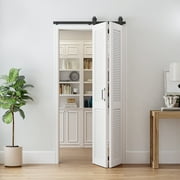 LDB_BUILDING 5FT/60" Bi-Folding Sliding Barn Door Hardware Kit for 2 Doors,T Shape Roller(Doors not Included)