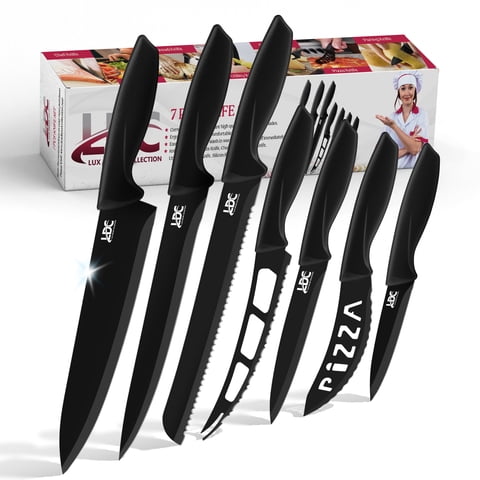 Lux Decor 7-Piece Kitchen Knife Set – Ultra Sharp High Carbon Stainless Steel Chef Knives with Anti-Rust, Non-Stick Coating, Anti-Slip Ergonomic Handle, Dishwasher Safe – Perfect Kitchen Home Gifts