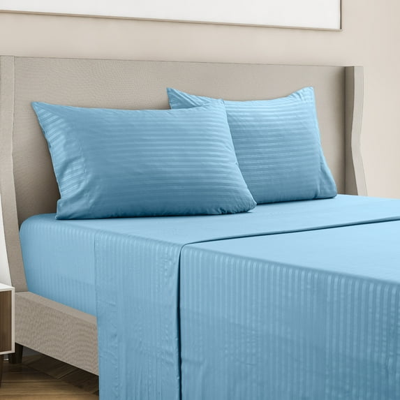LDC Lux Decor Collection Bed Sheet Set Striped 4 Piece Ultra Soft Deep Pocket Microfiber Sheets Blue King