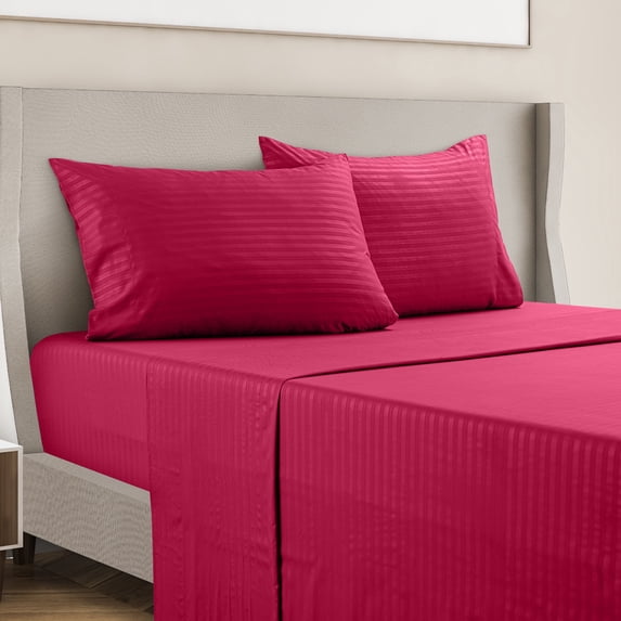 LDC Lux Decor Collection Bed Sheet Set Striped 4 Piece Ultra Soft Deep Pocket Microfiber Sheets Burgundy Queen
