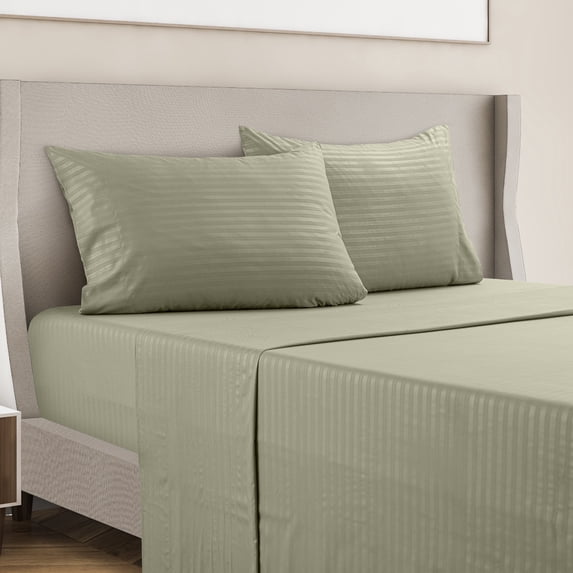 LDC Lux Decor Collection Bed Sheet Set Striped 4 Piece Ultra Soft Deep Pocket Microfiber Sheets Green Queen