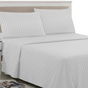 LDC Lux Decor Collection Bed Sheet Set Striped 4 Piece Ultra Soft Deep Pocket Microfiber Sheets Grey King