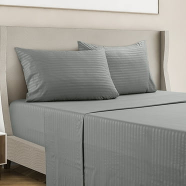 LDC Lux Decor Collection Bed Sheet Set Striped 4 Piece Ultra Soft Deep Pocket Microfiber Sheets Grey