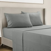 LDC Lux Decor Collection Bed Sheet Set Striped 4 Piece Ultra Soft Deep Pocket Microfiber Sheets Grey