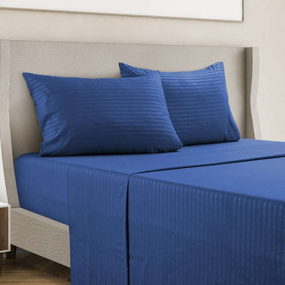 LDC Lux Decor Collection Bed Sheet Set Striped 4 Piece Ultra Soft Deep Pocket Microfiber Sheets Navy blue King