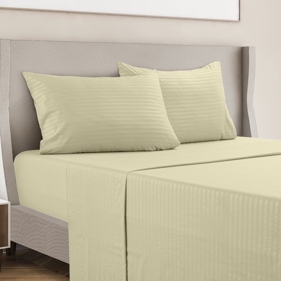 LDC Lux Decor Collection Bed Sheet Set Striped 4 Piece Ultra Soft Deep Pocket Microfiber Sheets Vanilla King