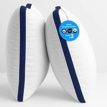Lux Decor Queen Size Bed Pillows Set of 2 - Cooling Hotel Quality Pillows for Sleeping, Gusseted Design for Back, Side & Stomach Sleepers (18x26, Navy Blue)
