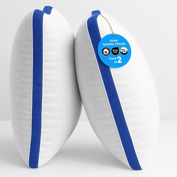 Lux Decor Queen Size Bed Pillows Set of 2 - Cooling Hotel Quality Pillows for Sleeping, Gusseted Design for Back, Side & Stomach Sleepers (18x26, Blue)