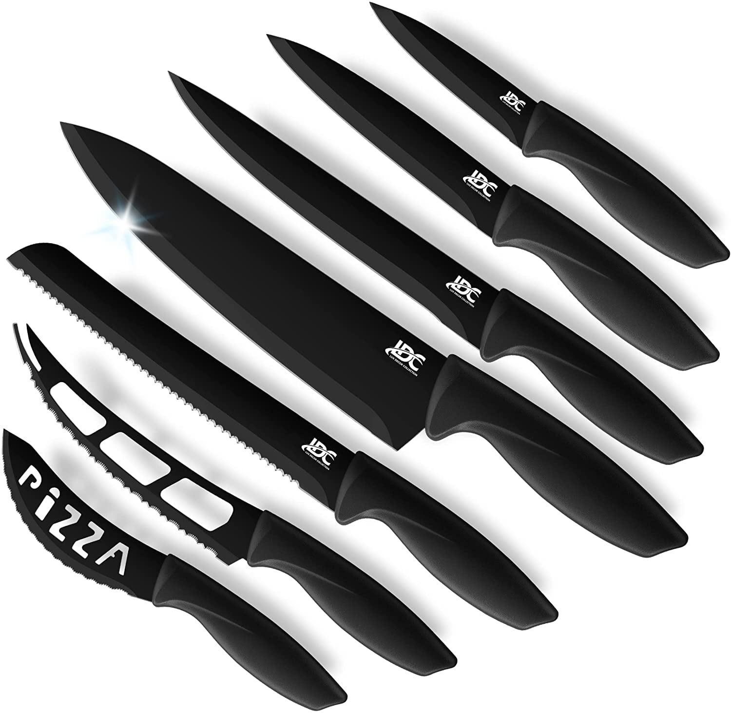7Pcs Knife Set Ultra Sharp Stainless Steel Rust Free Chef Kitchen Knives with Ergonomic Design by Lux Decor