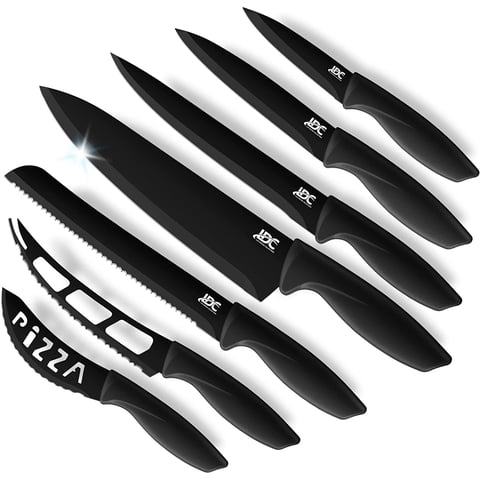 LDC Lux Decor Collection Kitchen Knife Set Stainless Steel 7 Piece, Black