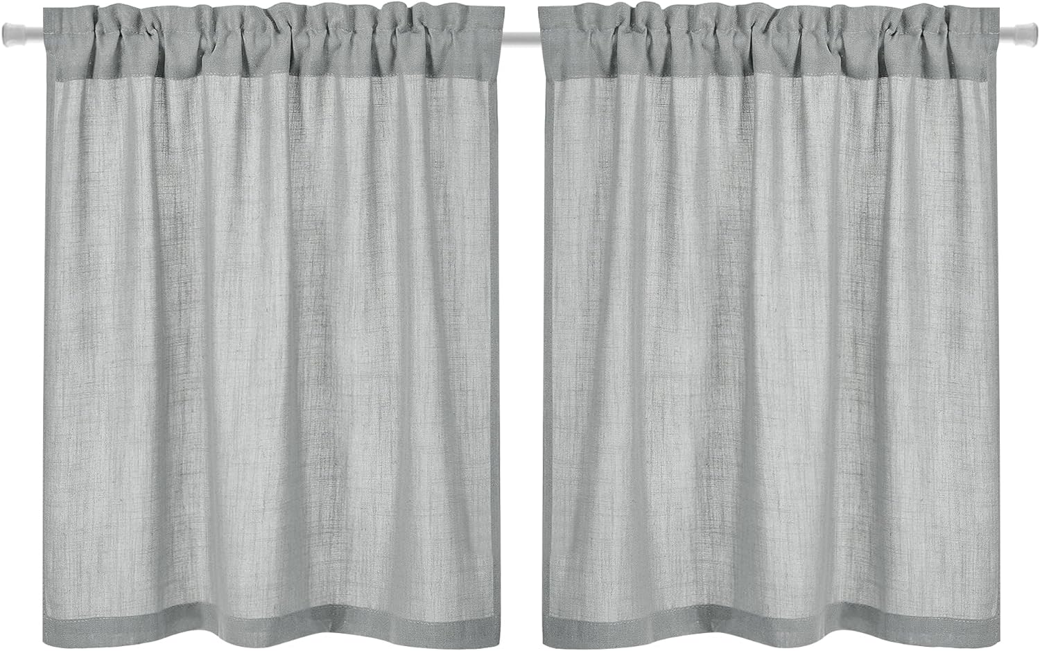 LDIHAO Grey Linen Kitchen Curtains 30 Inch Long, Country Flax Tier