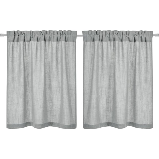 LDIHAO Grey Linen Kitchen Curtains 30 Inch Long, Country Flax Tier