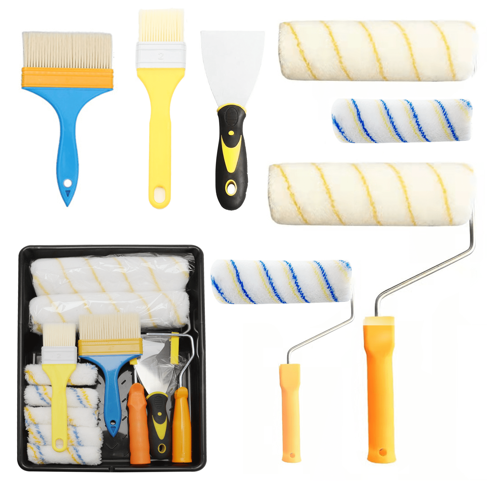 10 Pcs Paint Roller Kit, Paint Brushes for Walls Painting - Small Paint Rollers Covers - 9 inch Paintroller Set for Professional or Home Owners
