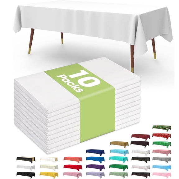 LDNIO White Disposable Tablecloth Plastic Table Cloths 54"x 108" Heavy Duty Rectangular Tables Covers for Party, Event & Wedding