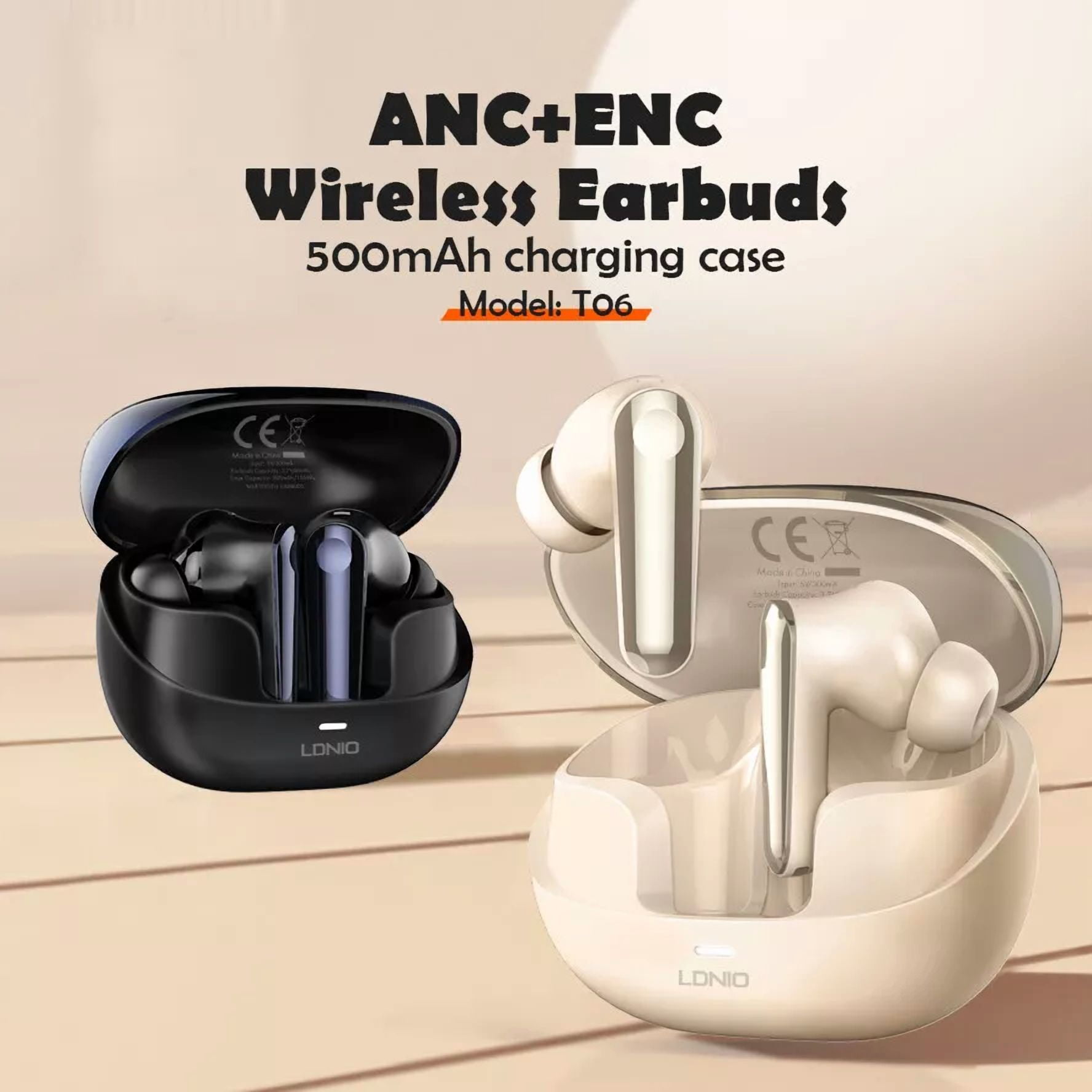 LDNIO Premium Noise Cancellation Wireless Earbuds with 500mAh Charging Case Bluetooth 5.0 Crystal Clear Sound IPX 4 Waterproof Comfortable Fit (Black)