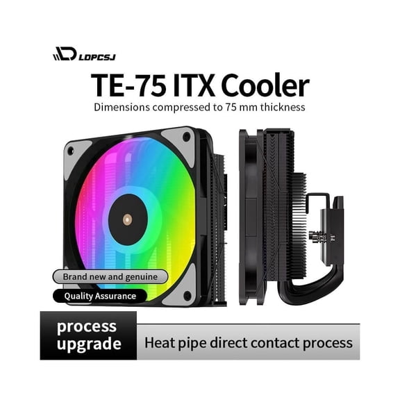 LDPCSJ TE-75 Low Profile CPU Cooler for Mini-ITX, Micro-ATX, Compact Desktop PCs, Gaming Systems CPU Fans with Adjustable Fan Speed, Black, TE-75