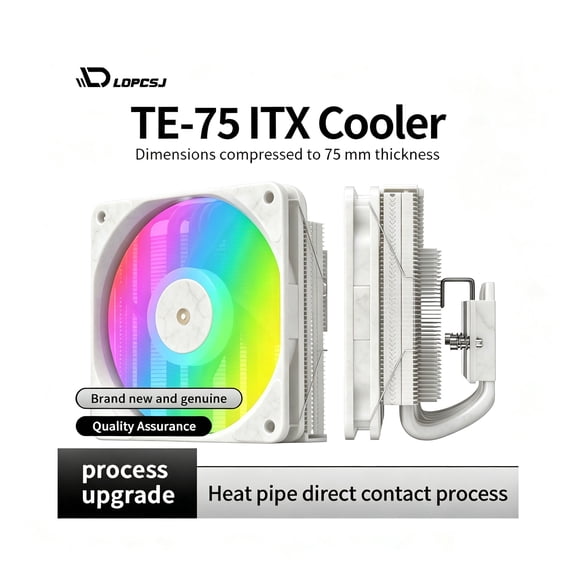 LDPCSJ TE-75 Low Profile CPU Cooler for Mini-ITX, Micro-ATX, Compact Desktop PCs, and Gaming Systems CPU Fans with Adjustable Fan Speed, White