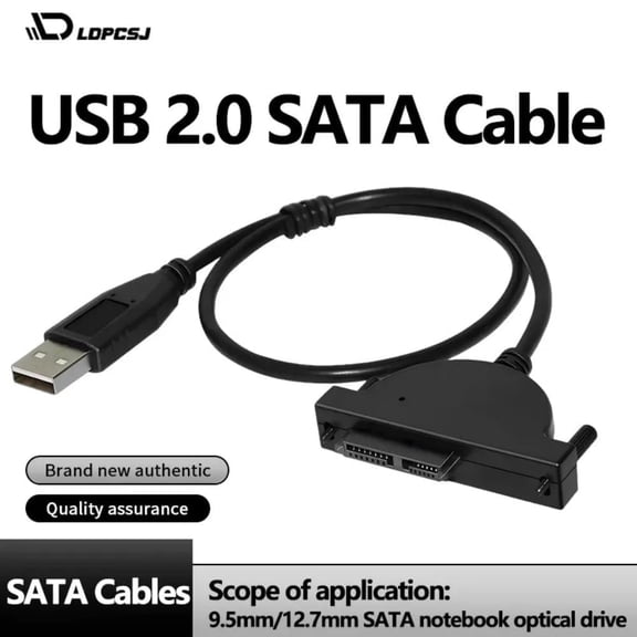 LDPCSJ USB 2.0 to Slimline SATA Optical Drive Adapter Cable, External USB Converter for Laptop DVD RW CD-ROM Optical Drives, Plug and Play