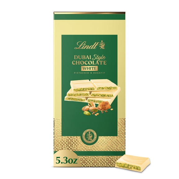 Lindt Dubai Style White Chocolate Candy with Pistachio & Kadayif, 5.3 oz. Bar