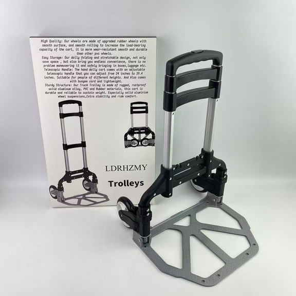 LDRHZMY Trolleys,Folding Hand Truck Dolly Aluminum Folding Hand Cart Luggage Trolley Cart Max 175lbs Capacity Dolly Cart, with Telescoping Handle and Rubber Wheels, Double Bearings