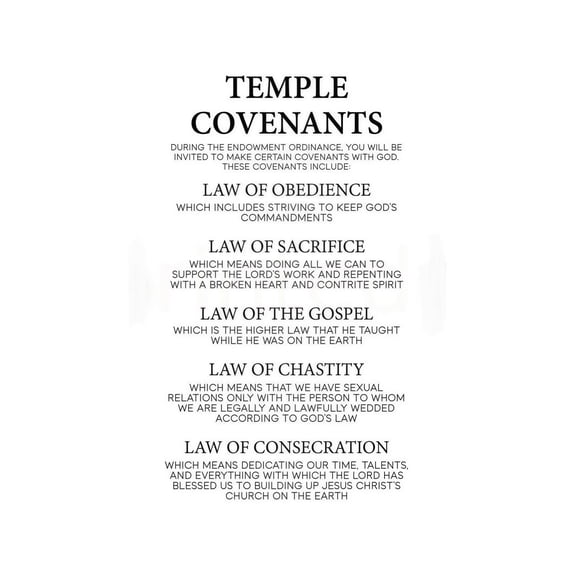 LDS Doctrine Summary Poster Temple Covenants and Teachings Canvas Print Inspirational Gift for New Members or Home Decor