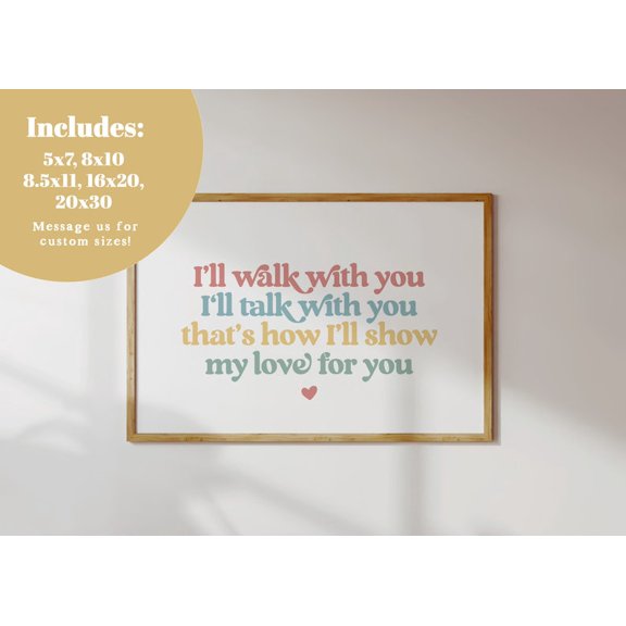 LDS Primary Ill Walk With You Rainbow Playroom Inclusive Classroom Art, Unframed Paper Poster 8x10in