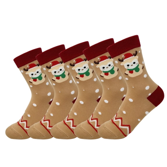LDU Women's Christmas Holiday Crew Socks Novelty Santa Reindeer Knit Warm Socks, 6 Pairs