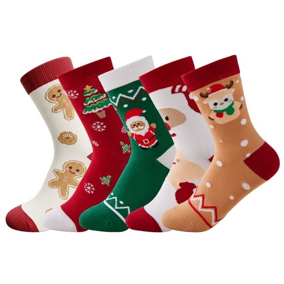 LDU Women's Christmas Holiday Crew Socks Novelty Santa Reindeer Knit Warm Socks, 6 Pairs