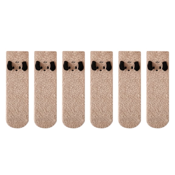 LDU Women's Mid-Calf Socks, Adorable 3D Puppy Ear Design with Plush Warmth Socks Comfortable for Work Casual Wear, 6Pairs