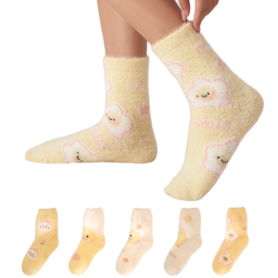 LDU Women's Mid-Calf Socks, Warm Socks Cute Duck Pattern Design, Cozy Everyday for Commuting, 5Pairs