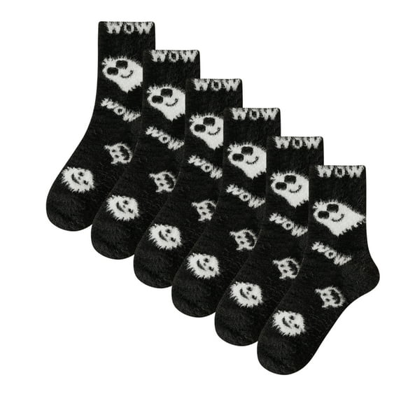 LDU Women's Thermal Crew Socks, Fleece Lined with Whimsical Alien Pattern for Winter, 6 Pairs