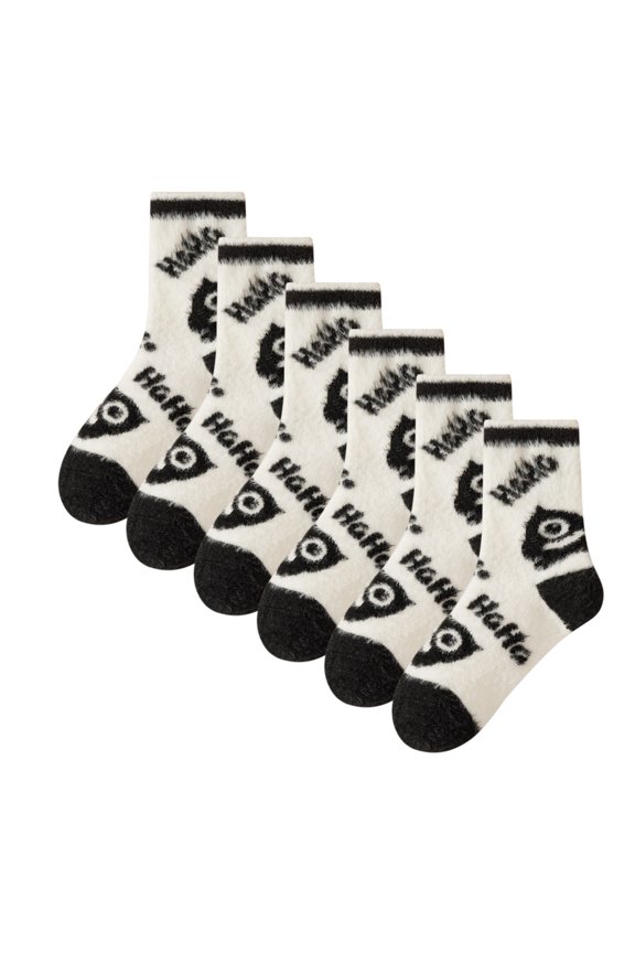 Women's Thermal Crew Socks, Fleece Lined with Whimsical Alien Pattern for Winter, 6 Pairs