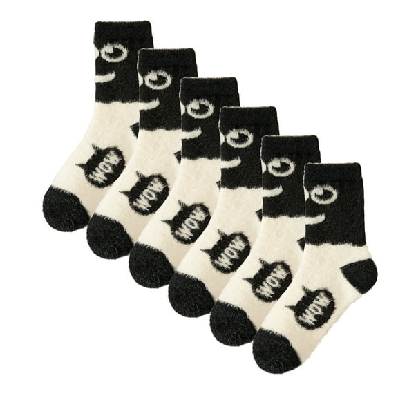 LDU Women's Thermal Crew Socks, Fleece Lined with Whimsical Alien Pattern for Winter, 6 Pairs