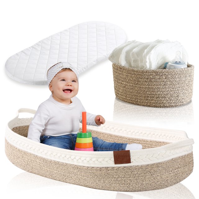 LDVINE Baby Changing Basket Diaper Caddy, Foam Pad for Newborn & Storage Woven Bin Included