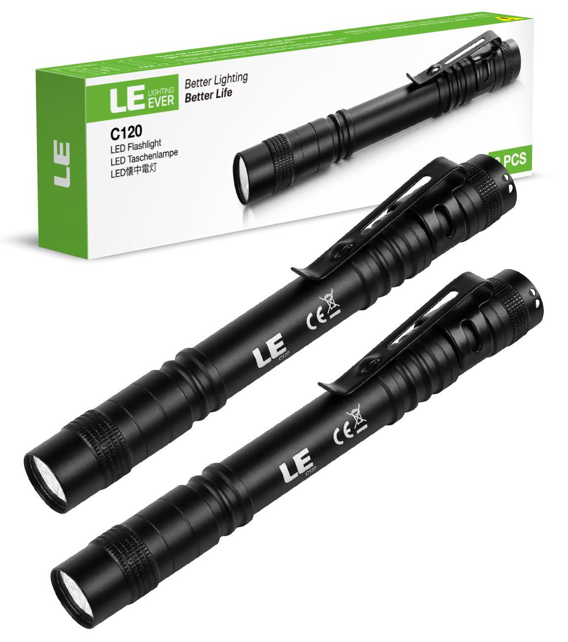 LE 2-Pack LED Pen Flashlights, Waterproof, Pocket 