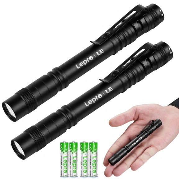 Lepro 2-Pack LED Pen Flashlights, Mini Lightweight Waterproof Pocket Flash light with Clip, Small Flashlights for Inspection, Work, Repair, Powered by 2*AAA Battery
