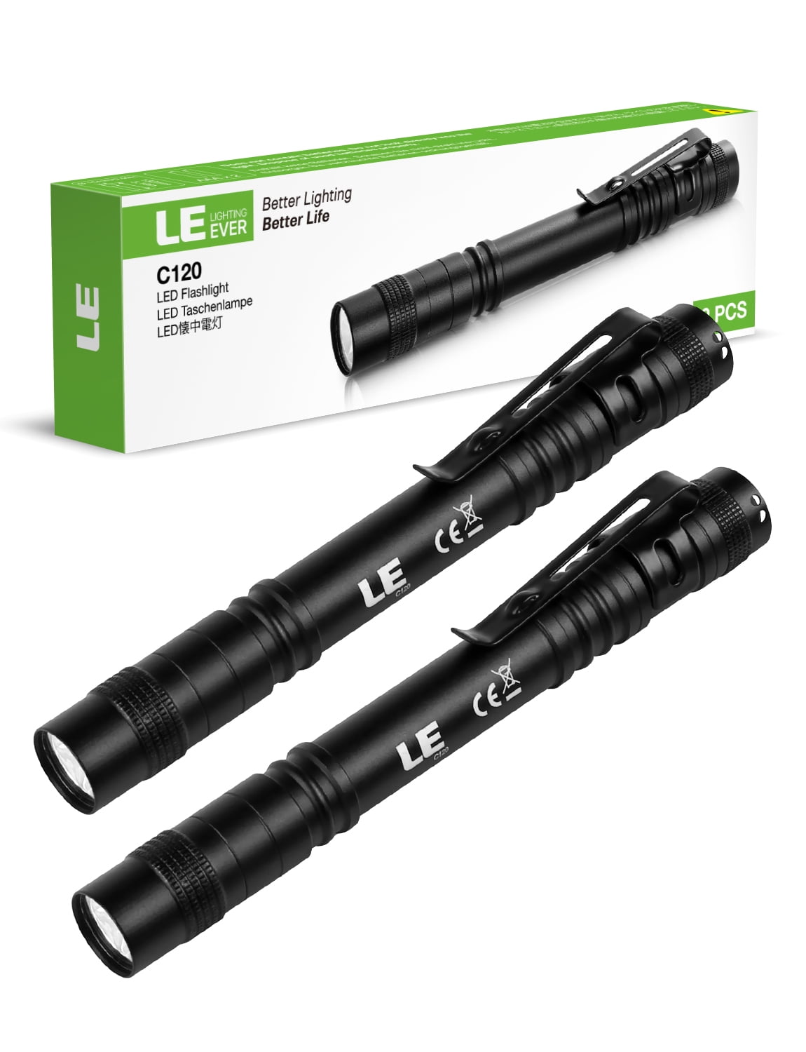 LE 2 Pack LED Flashlight Battery Operated Torch light, Handheld