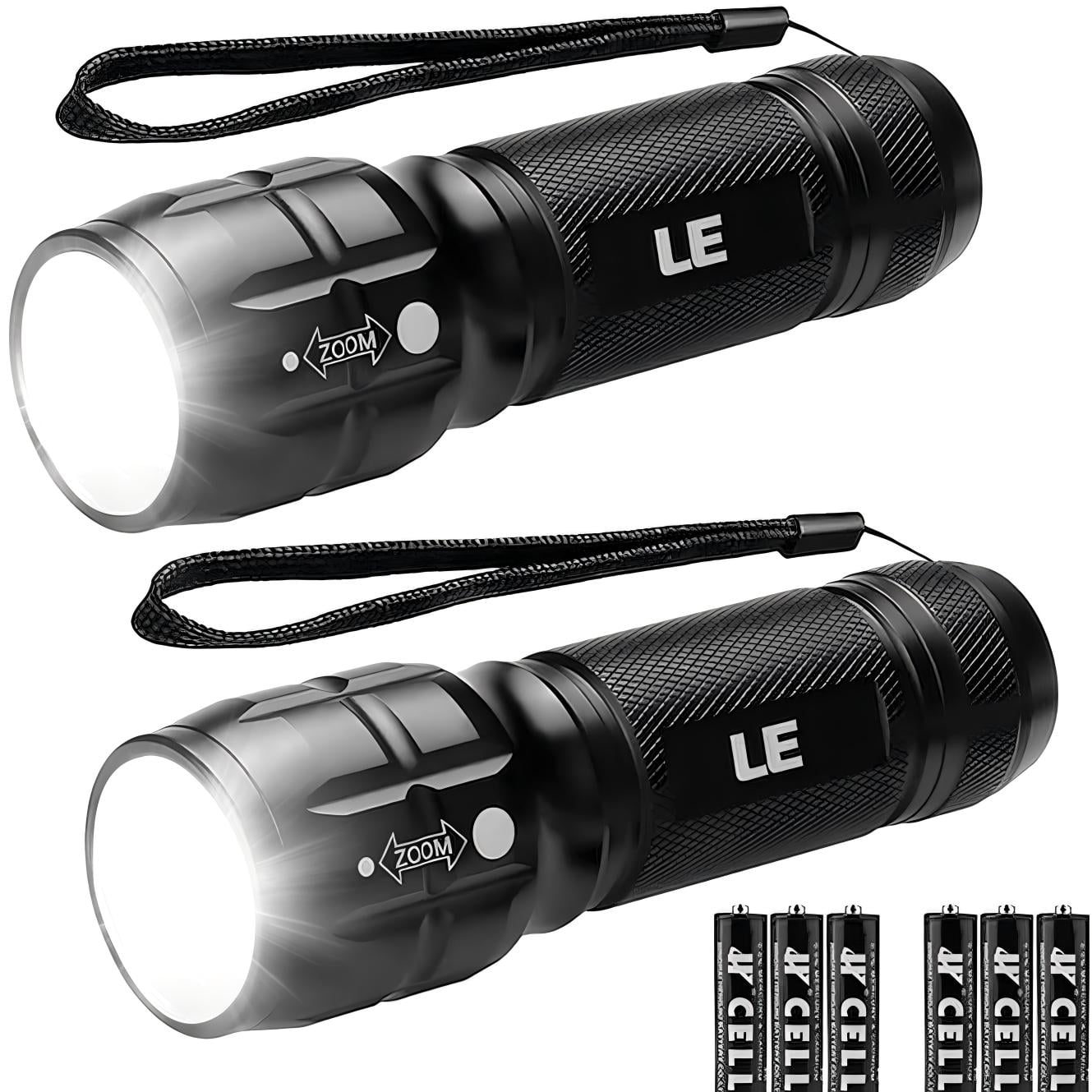 Lepro Black LED Adjustable Tactical Flashlight Set with Batteries