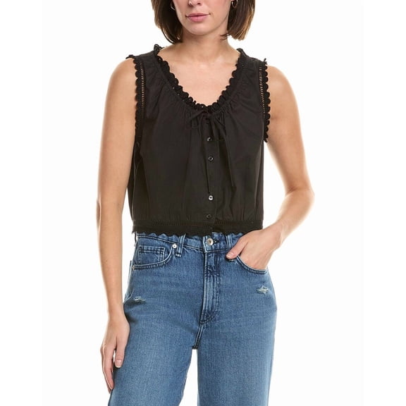LE JEAN womens  Eyelet Cami, xs, Black