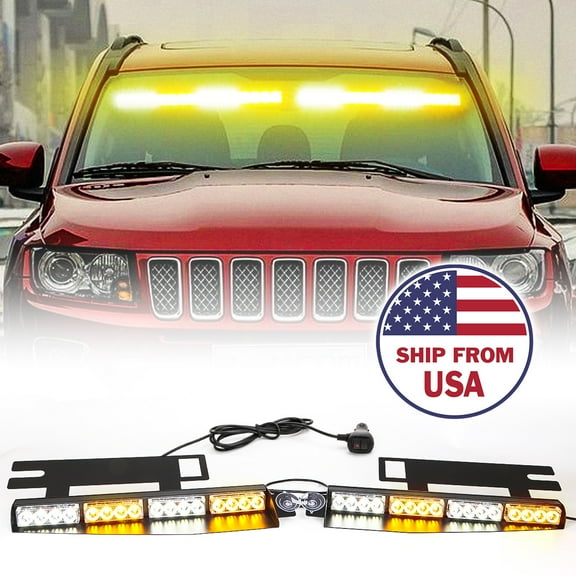 LE-JX 18" Traffic Advisor Amber/White 32 LED Interior Dash Windshield Emergency Visor Strobe Light Bar 2PCS