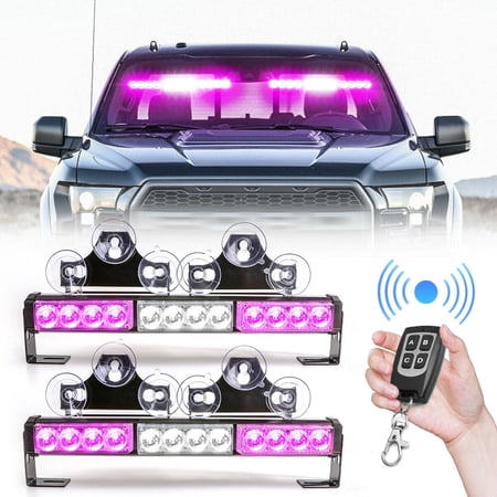 LE-JX 2 in 1 25.5" Emergency Traffic Advisor Dash Windshield Warning Strobe Light Bar Purple + Wireless Remote